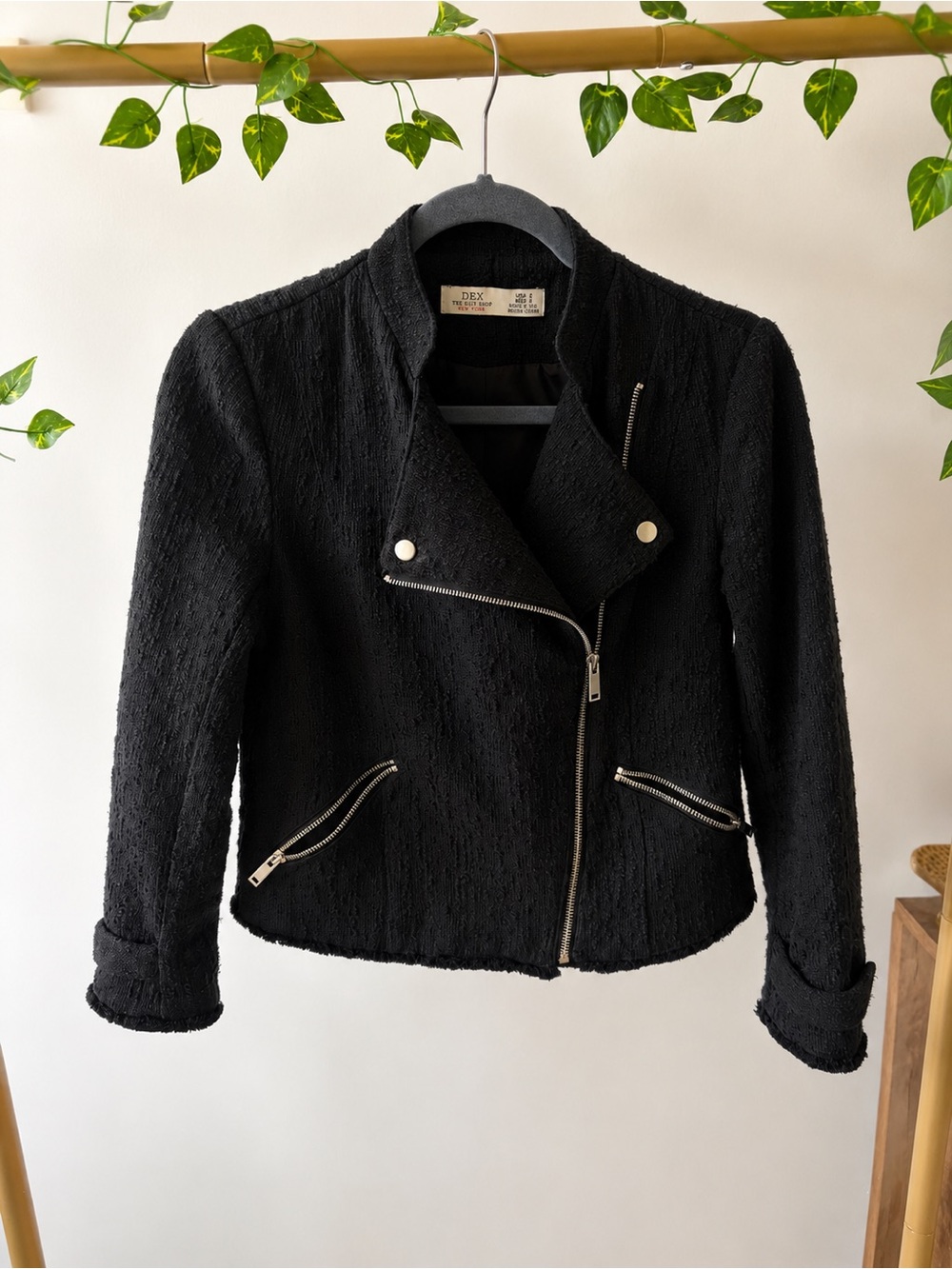 DEX Black Zip Moto Jacket Textured Minimalist Style ❤️🍒 - Picture 2 of 4